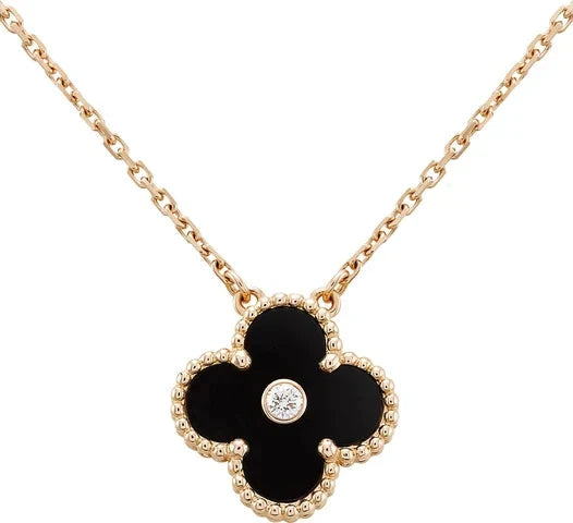 [Elowen Jewels]CLOVER 15MM DIAMOND ONYX NECKLACE