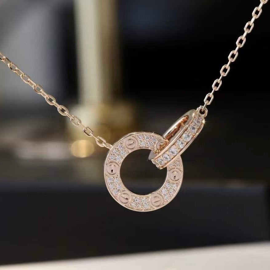 [Elowen Jewels]LOVE 7.6MM NECKLACE ROSE GOLD AND SILVER  FULL DIAMOND