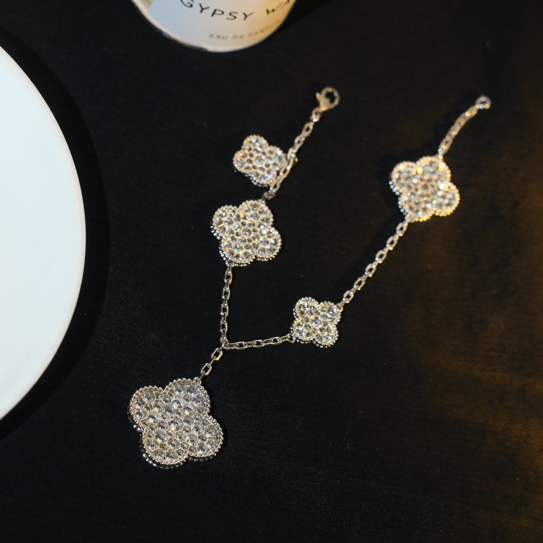 [Elowen Jewels]CLOVER BRACELET 5 MOTIF SILVER DIAMOND PAVED