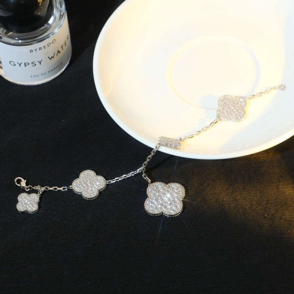 [Elowen Jewels]CLOVER BRACELET 5 MOTIF SILVER DIAMOND PAVED