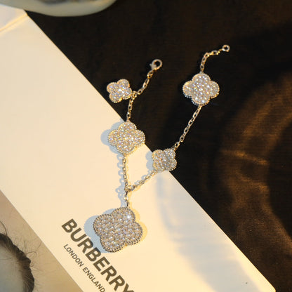 [Elowen Jewels]CLOVER BRACELET 5 MOTIF SILVER DIAMOND PAVED