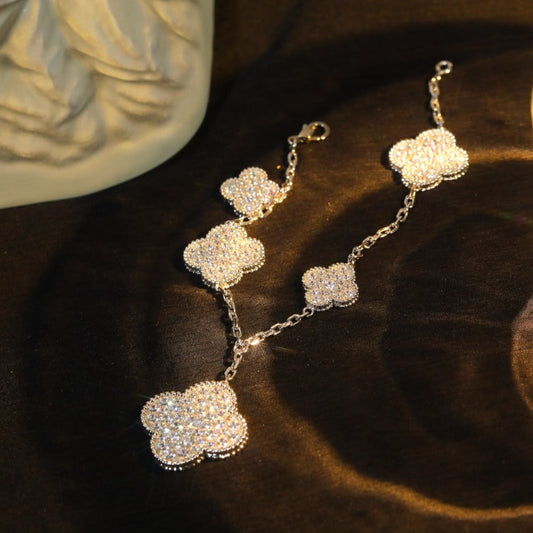 [Elowen Jewels]CLOVER BRACELET 5 MOTIF SILVER DIAMOND PAVED
