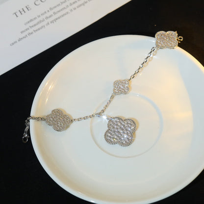 [Elowen Jewels]CLOVER BRACELET 5 MOTIF SILVER DIAMOND PAVED
