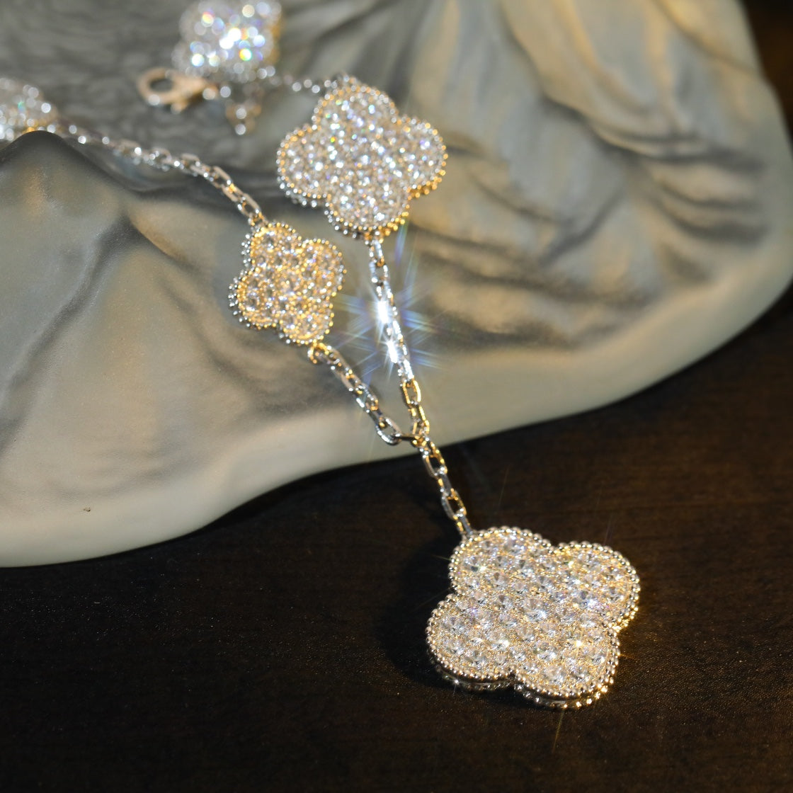 [Elowen Jewels]CLOVER BRACELET 5 MOTIF SILVER DIAMOND PAVED