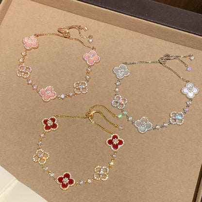 [Elowen Jewels]CLOVER 5 MOTIF PINK BLUE RED WHITE BRACELET