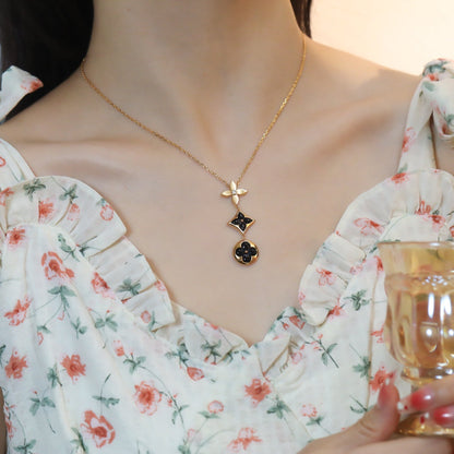 [Elowen Jewels]STAR AND SUN ONYX PINK GOLD NECKLACE