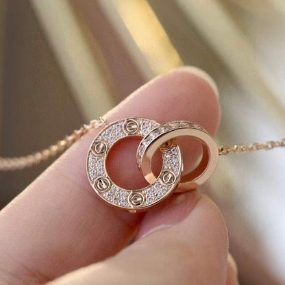 [Elowen Jewels]LOVE 7.6MM NECKLACE ROSE GOLD AND SILVER  FULL DIAMOND