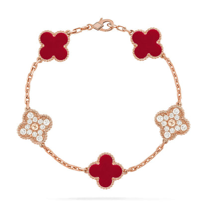 [Elowen Jewels] CLOVER 5 MOTIF RED CORNELIAN BRACELET COLLECTION