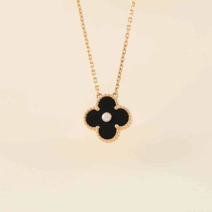 [Elowen Jewels]CLOVER 15MM DIAMOND ONYX NECKLACE