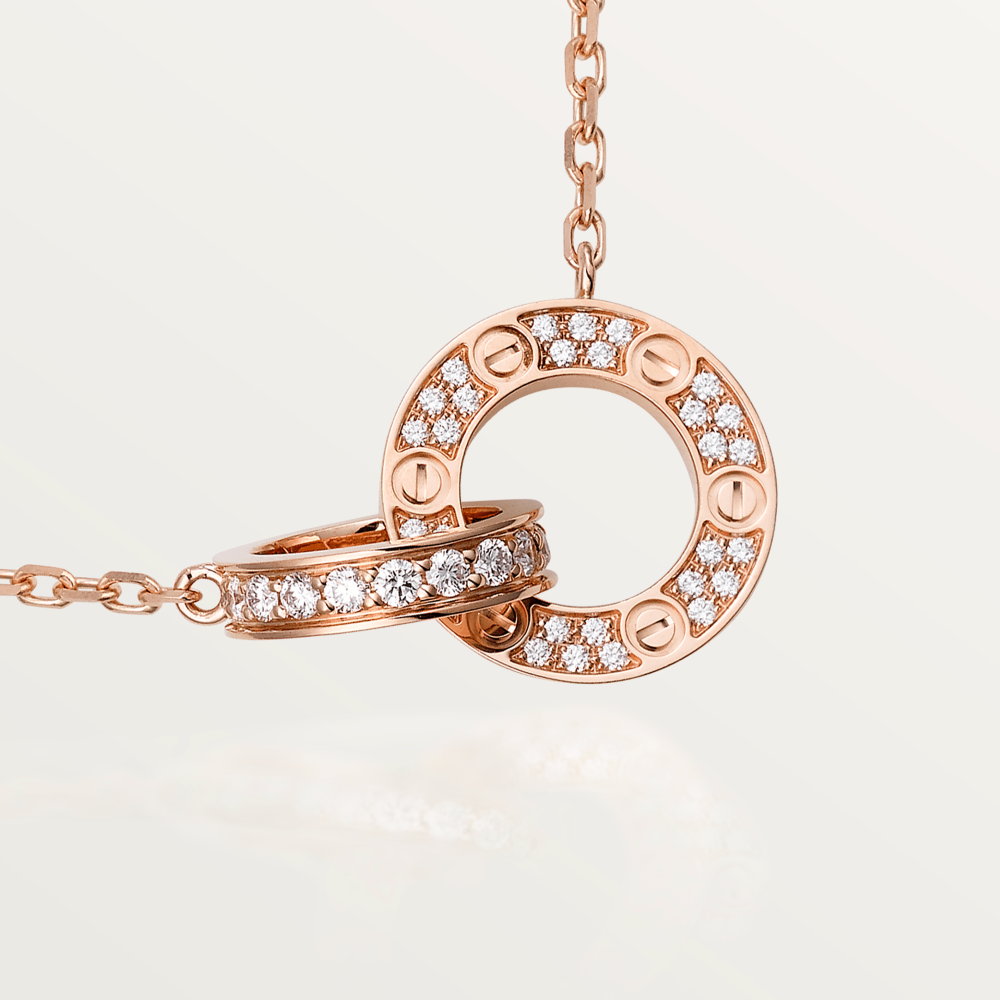 [Elowen Jewels]LOVE 7.6MM NECKLACE ROSE GOLD AND SILVER  FULL DIAMOND