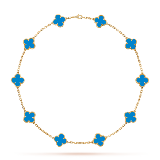 [Elowen Jewels]CLOVER 10 MOTIFS BLUE AGATE NECKLACE