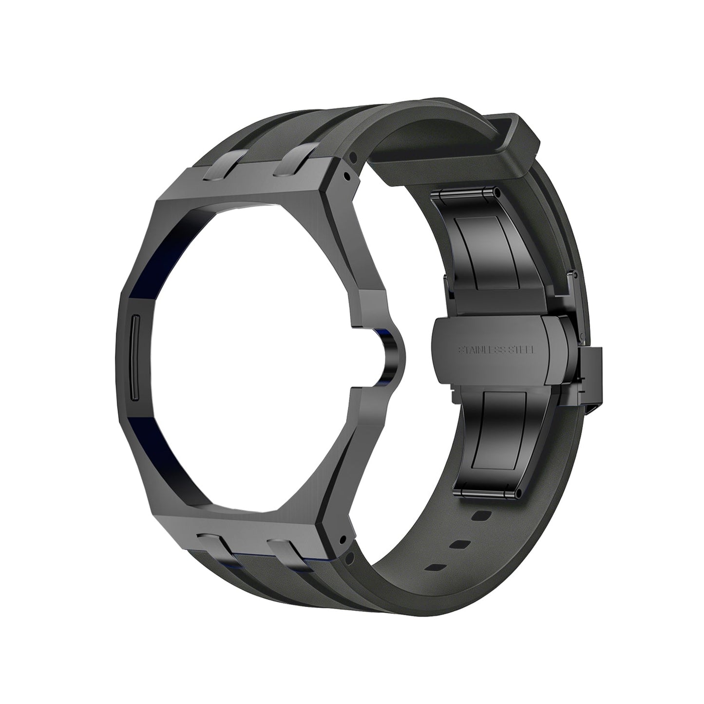 Oak Pop Black Steel  Silicone Strap