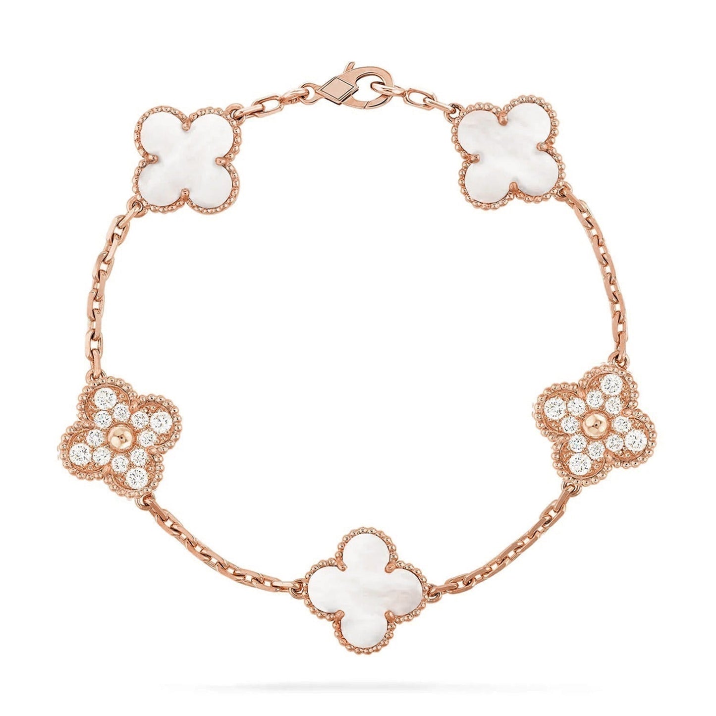[Elowen Jewels]CLOVER WHITE PEARL MOP 5 MOTIF BRACELET COLLECTION
