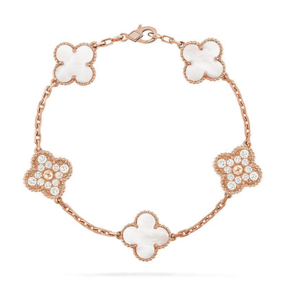[Elowen Jewels]CLOVER WHITE PEARL MOP 5 MOTIF BRACELET COLLECTION