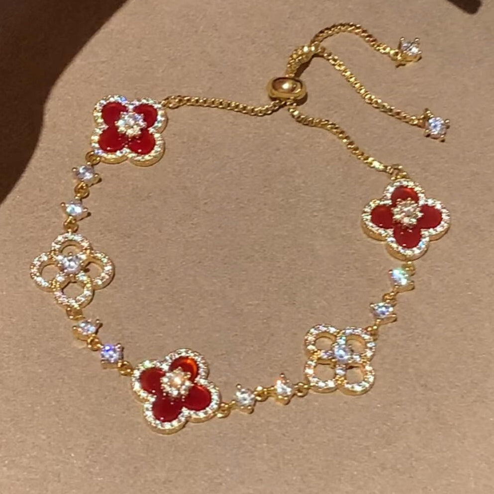 [Elowen Jewels]CLOVER 5 MOTIF PINK BLUE RED WHITE BRACELET