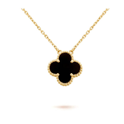 [Elowen Jewels]CLOVER 15MM BLACK ONYX SINGLE FLOWER NECKLACE