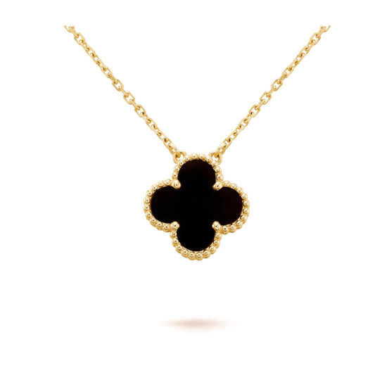 [Elowen Jewels]CLOVER 15MM BLACK ONYX SINGLE FLOWER NECKLACE