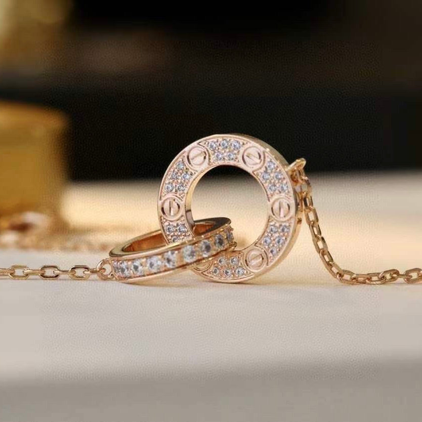 [Elowen Jewels]LOVE 7.6MM NECKLACE ROSE GOLD AND SILVER  FULL DIAMOND