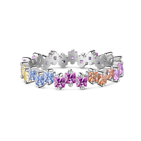 [Elowen Jewels]Mixed Colorful Square Staggered Rings
