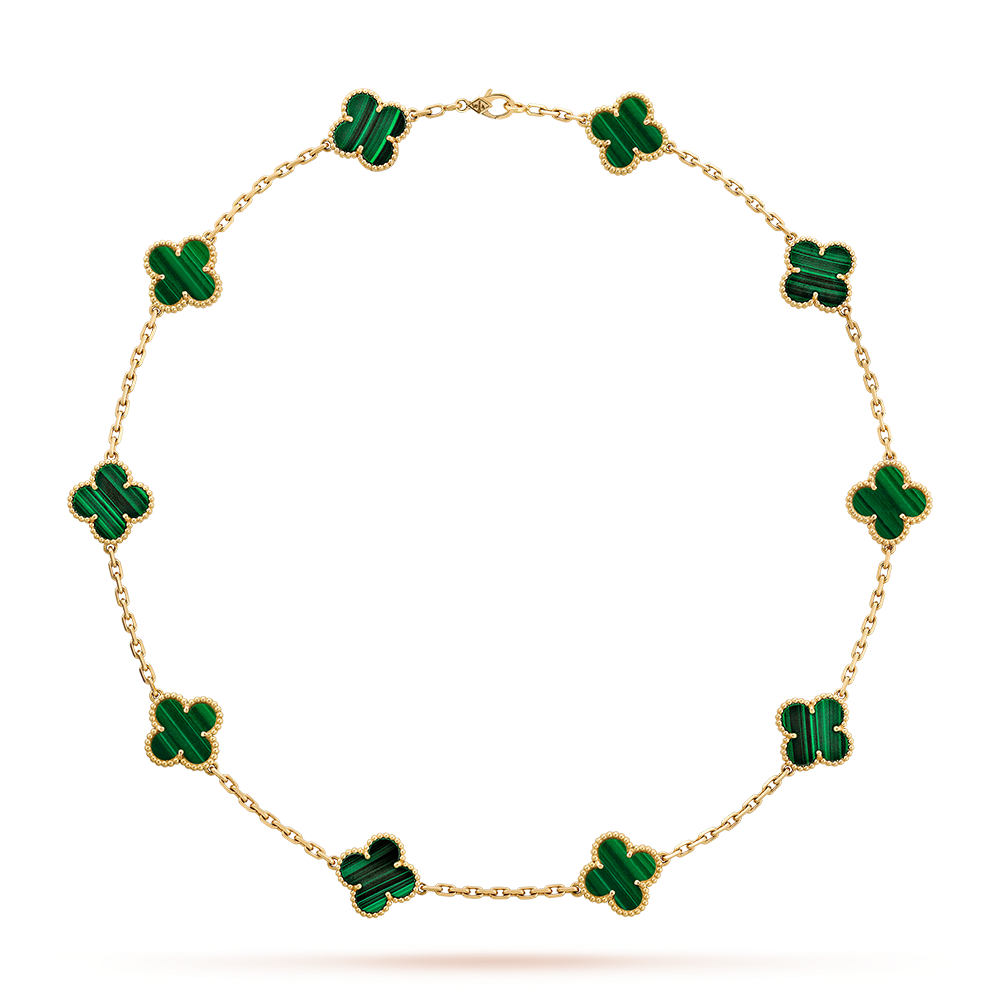[Elowen Jewels]CLOVER 10 MOTIFS MALACHITE NECKLACE