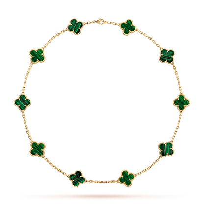 [Elowen Jewels]CLOVER 10 MOTIFS MALACHITE NECKLACE