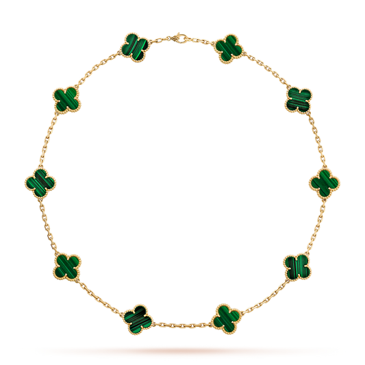 [Elowen Jewels]CLOVER 10 MOTIFS MALACHITE NECKLACE