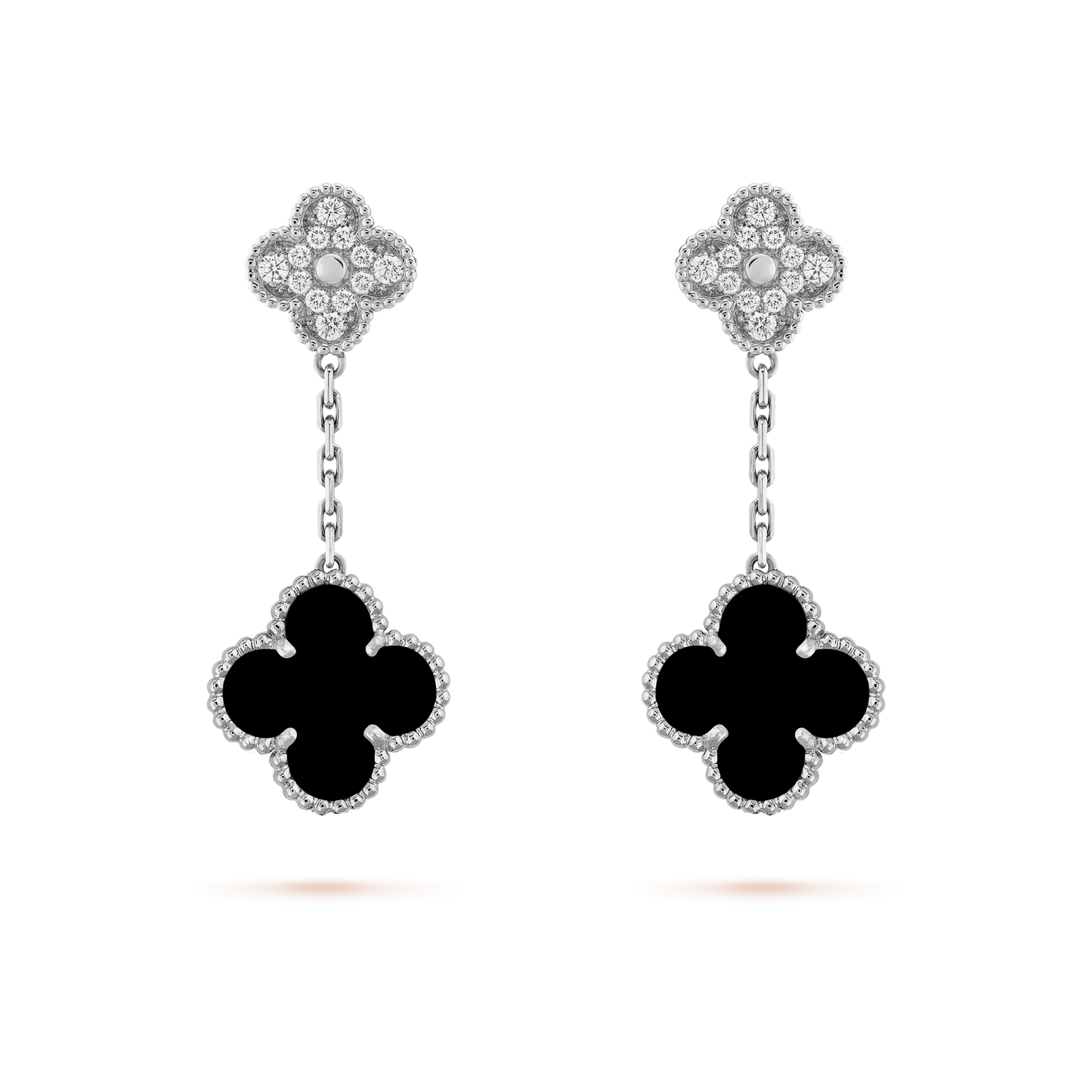 [Elowen Jewels]CLOVER 2 MOTIFS  DIAMOND ONYX EARRINGS SILVER