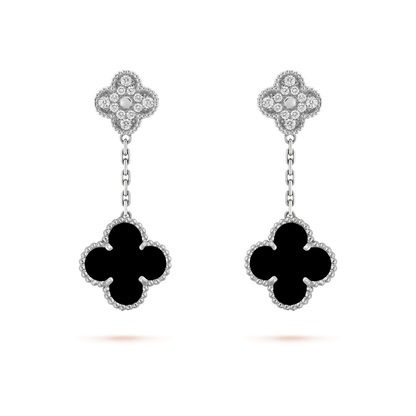 [Elowen Jewels]CLOVER 2 MOTIFS  DIAMOND ONYX EARRINGS SILVER