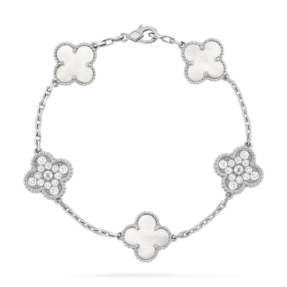 [Elowen Jewels]CLOVER WHITE PEARL MOP 5 MOTIF BRACELET COLLECTION