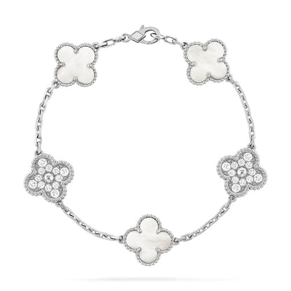[Elowen Jewels]CLOVER WHITE PEARL MOP 5 MOTIF BRACELET COLLECTION