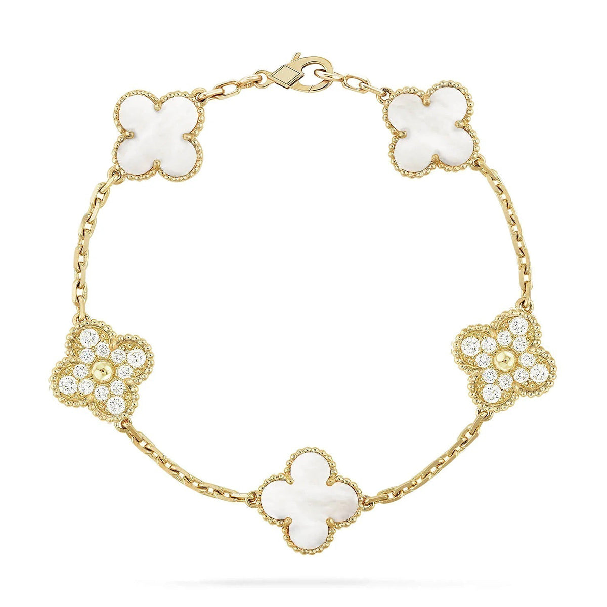 [Elowen Jewels]CLOVER WHITE PEARL MOP 5 MOTIF BRACELET COLLECTION
