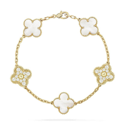[Elowen Jewels]CLOVER WHITE PEARL MOP 5 MOTIF BRACELET COLLECTION