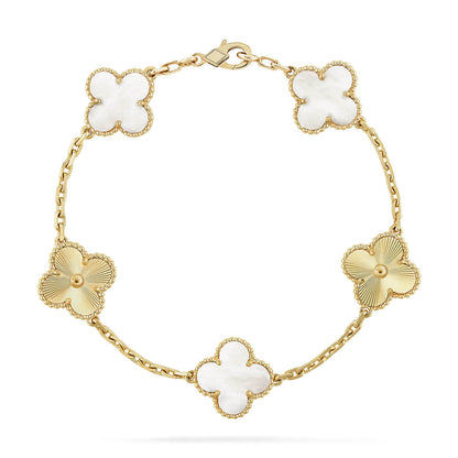 [Elowen Jewels]CLOVER WHITE PEARL MOP 5 MOTIF BRACELET COLLECTION