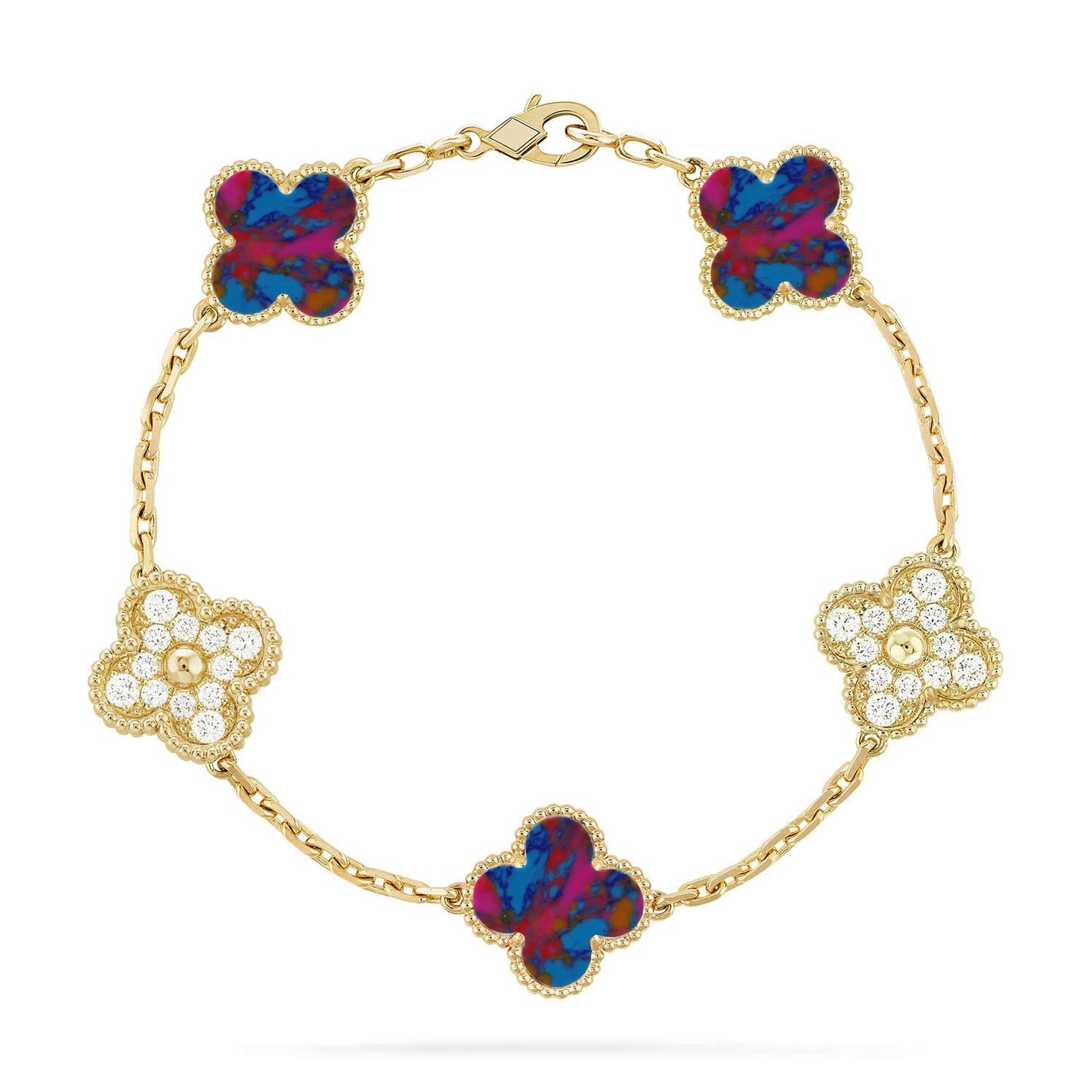 [Elowen Jewels]CLOVER 5 MOTIF COLOR GEMSTONES BRACELET COLLECTION