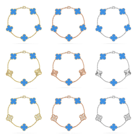 [Elowen Jewels] CLOVER 5 MOTIF BLUE AGATE BRACELET COLLECTION