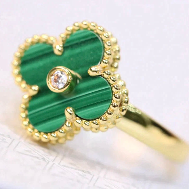 [Elowen Jewels]CLOVER MALACHITE RING GOLD DIAMOND