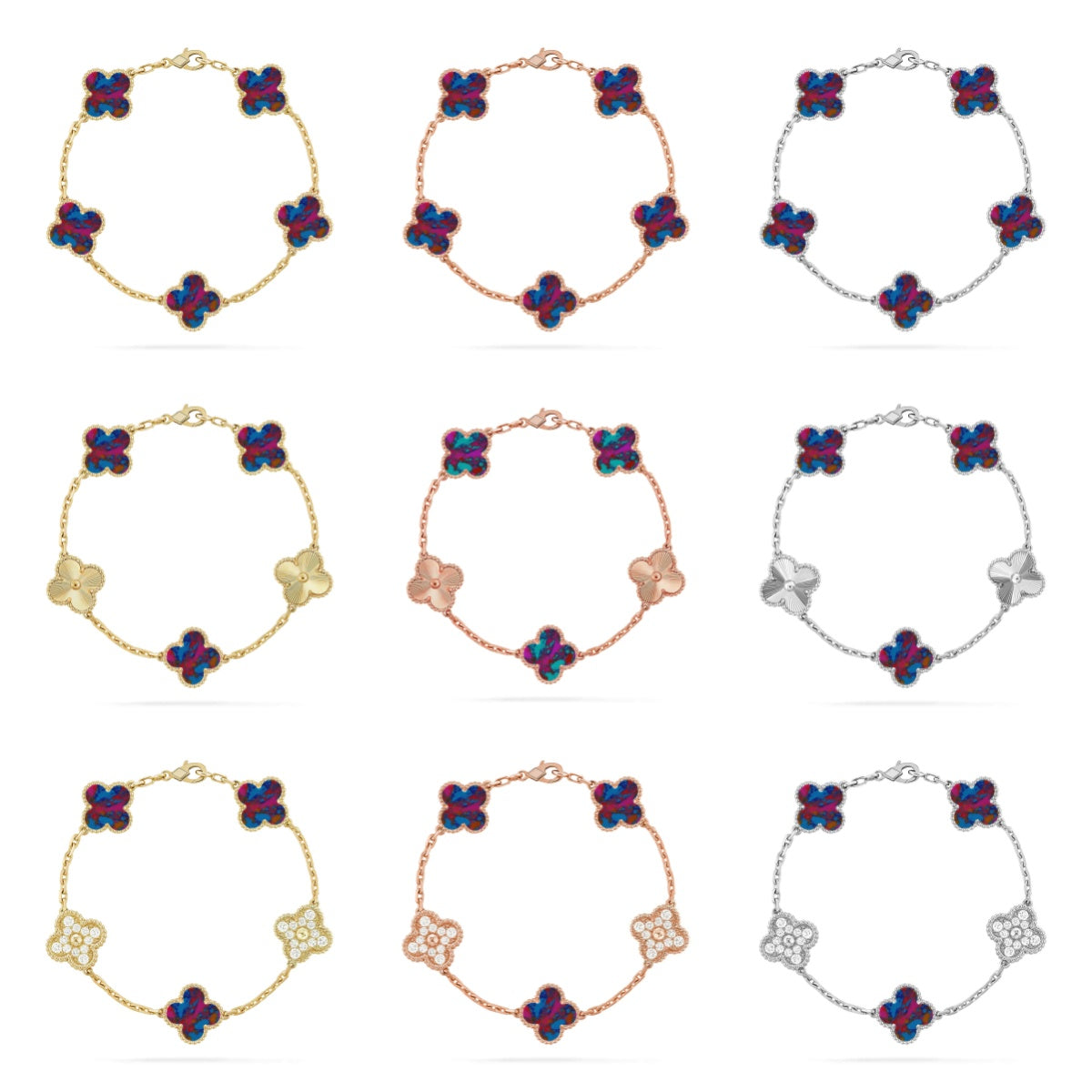 [Elowen Jewels]CLOVER 5 MOTIF COLOR GEMSTONES BRACELET COLLECTION