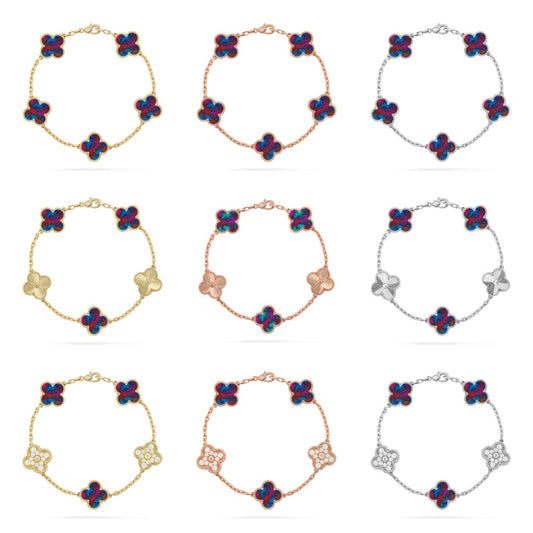 [Elowen Jewels]CLOVER 5 MOTIF COLOR GEMSTONES BRACELET COLLECTION
