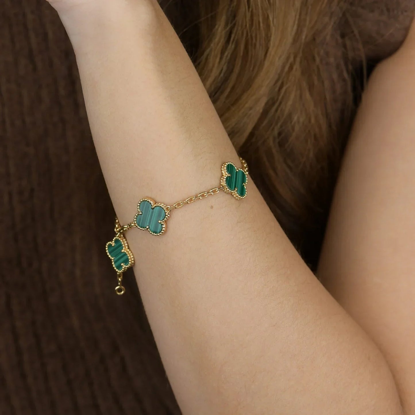 [Elowen Jewels] CLOVER 5 MOTIF MALACHITE BRACELET COLLECTION