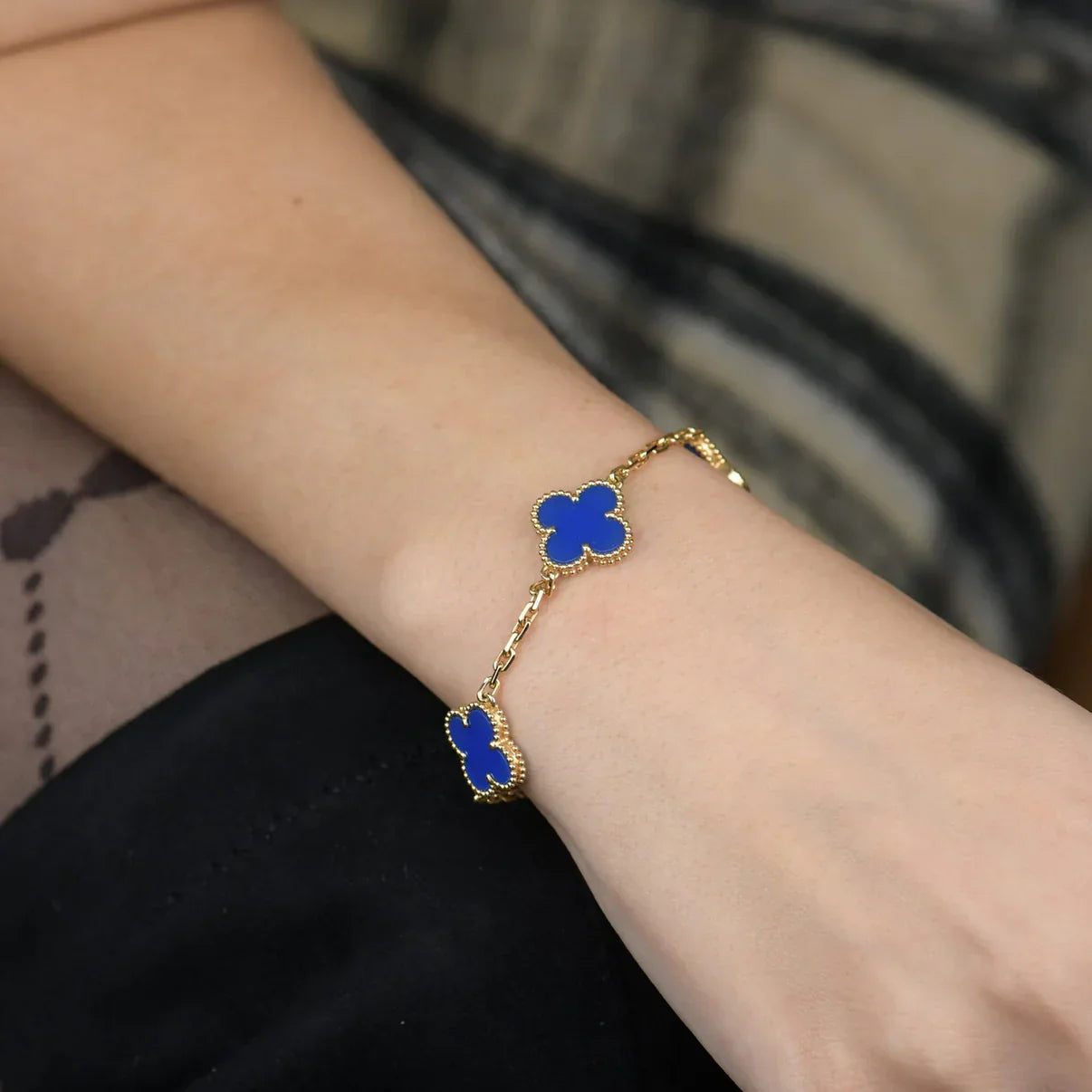 [Elowen Jewels] CLOVER 5 MOTIF BLUE AGATE BRACELET COLLECTION