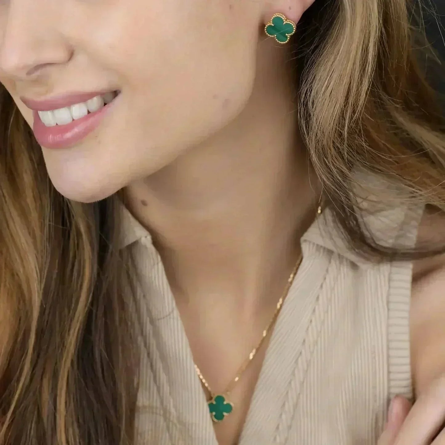 [Elowen Jewels]CLOVER MINI 9.5MM MALACHITE  EARRINGS