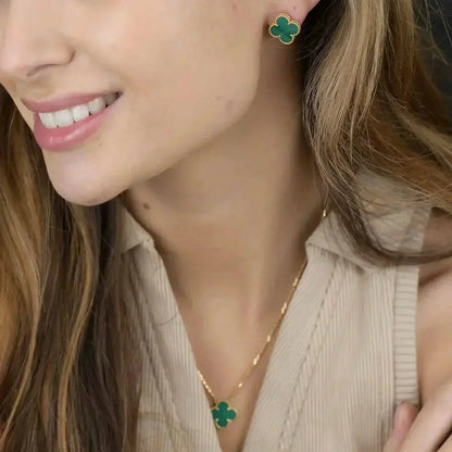 [Elowen Jewels]CLOVER MINI 9.5MM MALACHITE  EARRINGS