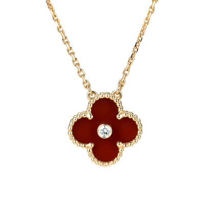 [Elowen Jewels]CLOVER 15MM DIAMOND CARNELIAN NECKLACE