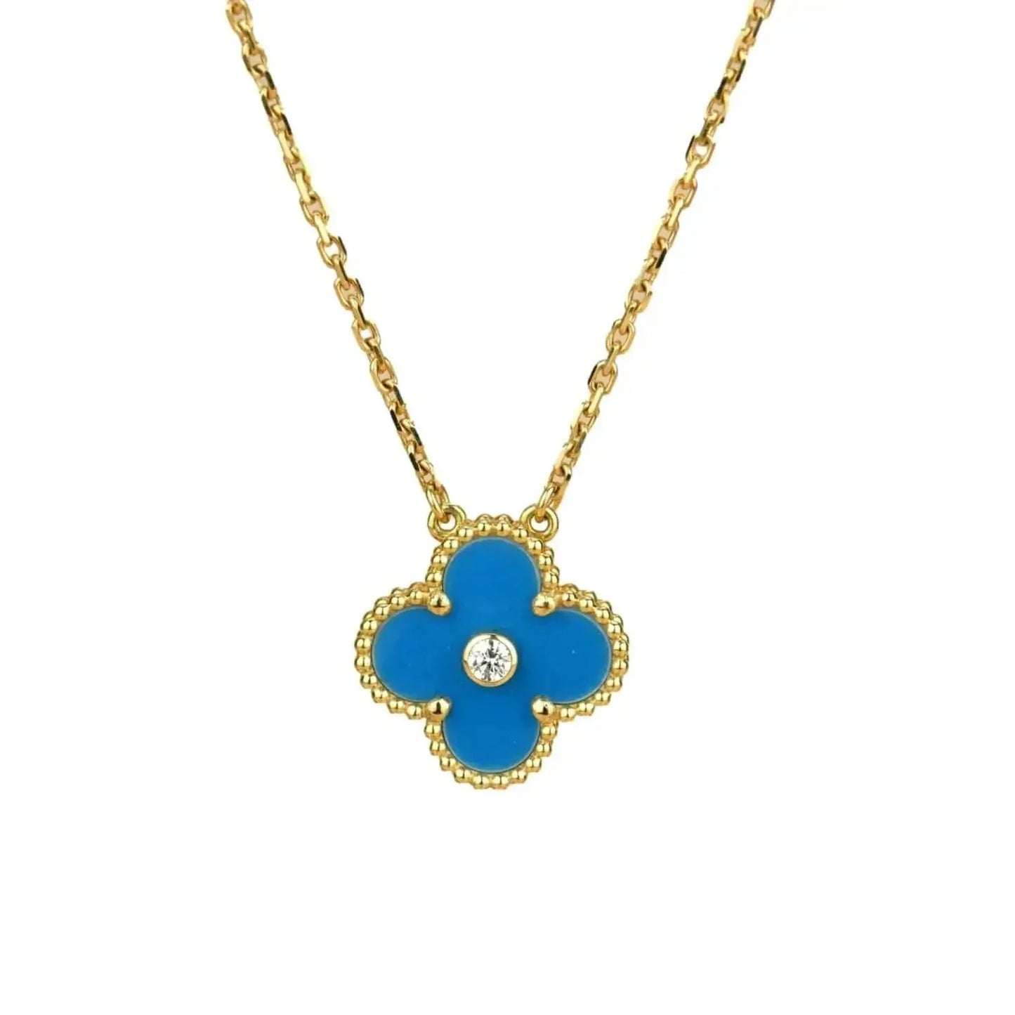 [Elowen Jewels]CLOVER 15MM DIAMOND AND BLUE AGATE NECKLACE