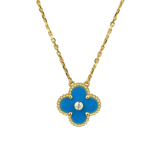 [Elowen Jewels]CLOVER 15MM DIAMOND AND BLUE AGATE NECKLACE