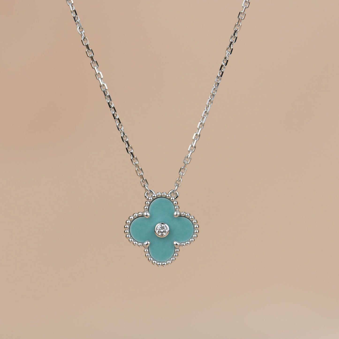 [Elowen Jewels]CLOVER 15MM DIAMOND SVRES PORCELAIN  NECKLACE SILVER
