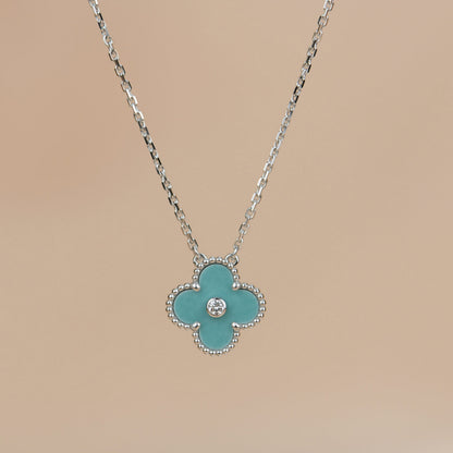 [Elowen Jewels]CLOVER 15MM DIAMOND SVRES PORCELAIN  NECKLACE SILVER