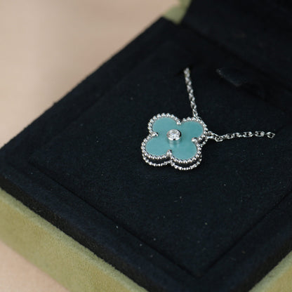 [Elowen Jewels]CLOVER 15MM DIAMOND SVRES PORCELAIN  NECKLACE SILVER