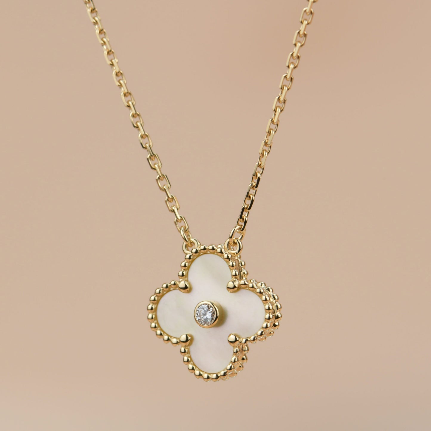 [Elowen Jewels]CLOVER 15MM DIAMOND GOLD MOTHER OF PEARL NECKLACE