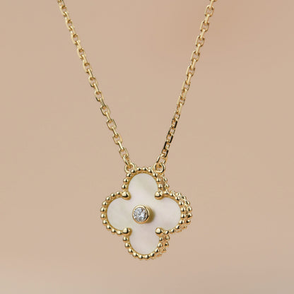 [Elowen Jewels]CLOVER 15MM DIAMOND GOLD MOTHER OF PEARL NECKLACE